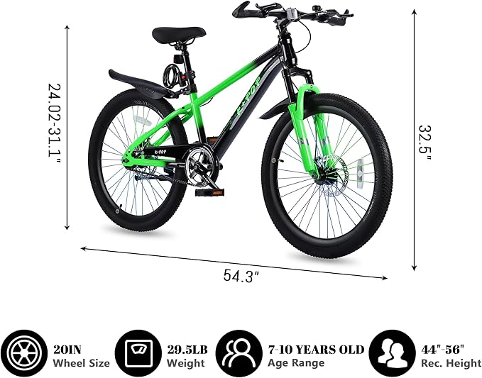 20'' Kids Mountain Bike for 7-10 Years Old Boys Girls, Kids Retro Cruiser Bike Hybrid Kids Bike Carbon Steel/Lightweight Aluminum Frame, Kids' Bicycles for Boys Girls Beginner Level Riders