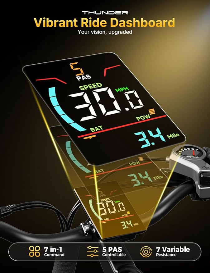 Jasion Thunder Electric Bike, 1500W Peak Motor, 30+MPH Max Speed & 80 Miles with 486Wh Removable Battery, APP Control Ebike for Adults, Hydraulic Brakes, Front Suspension, 26'' x 4'' Fat Tire Bicycles