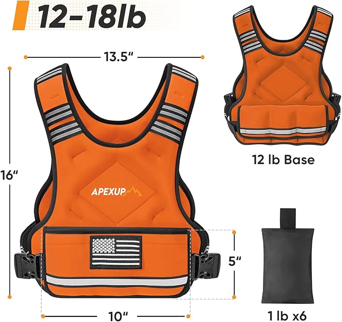 APEXUP Adjustable Weighted Vest, 4-10lb/12-18lb/20-32lb Vest with 6 Ironsand Weights and Large Pocket, Weight Vest for Men Women Strength Training, Running, Walking