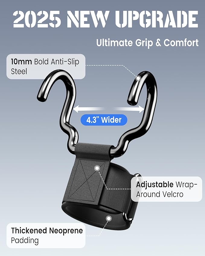 2025 Upgrade Weight Lifting Hooks, Gym Heavy Duty Power Lifting Straps for Men & Women Deadlifts, Pull Up, Powerlifting, Shrugs