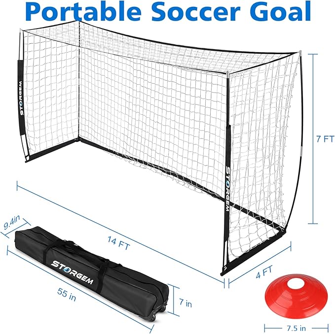 Storgem Soccer Goal,Soccer Net,Soccer Goals for Backyard,with Bow Frame,Collapsible Metal Base and 15 Training Cones