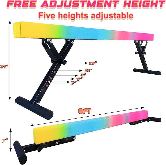 Adjustable Balance Beam Gymnastics Beam 8 FT Adjustable Height Beams for Kids, High and Low Floor Beams,Gymnastics Equipment for Kids Adults Training at Home and Gym Center