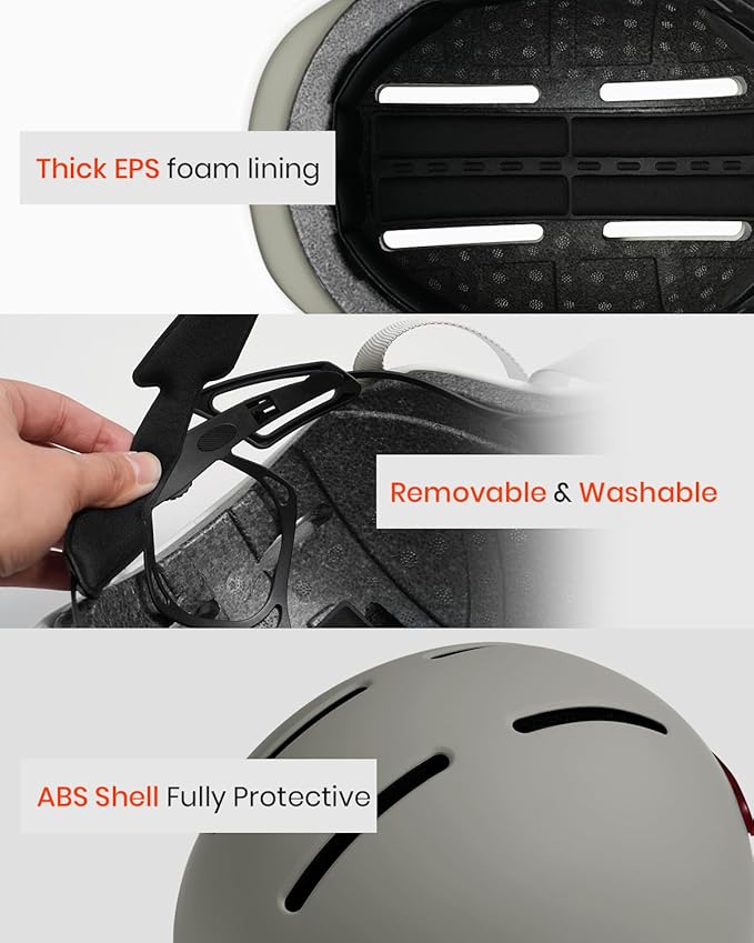 Bike Helmet for Adult: Bicyle Helmet with EPS Foam Interior for Men & Women, Adjustable Cycling Helmet with LED Light Safety Certified for Commuting