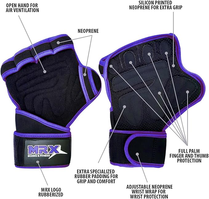 MRX BOXING & FITNESS Workout Gloves for Men and Women Ventilated Weight Lifting Gloves with Wrist Wraps Sticky Palm Protection with Extra Grip Gym Gloves for Exercise Pull Ups, Cross Training