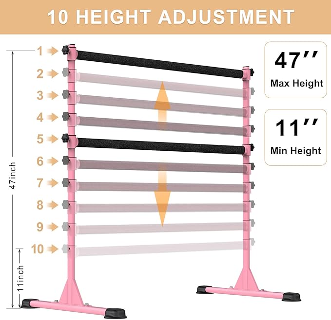 Height Adjustable Ballet Barre, Heavy Duty Freestanding Dance Bar, Anti-Slip Sturdy for Kids & Adults, Ideal for Home, Ballet, Fitness, Yoga