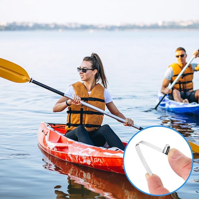 8 Pieces Kayak Paddle Spring Snap Clips, Metal Push Button Spring Clip Stainless Steel Tent Pole Push Locking Tube Pin Clips for Kayak Paddle Camping Tent Pole, Silver