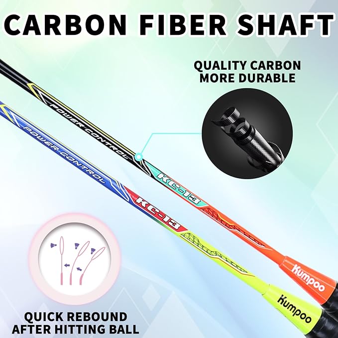 Badminton Racket Carbon Fiber, Badminton Racquet Set with Cover, Badminton Professional Racket Durable for Beginners Outdoor Games Gym