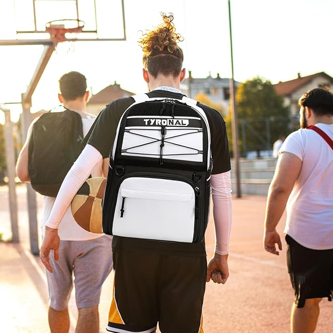 Basketball Bag Backpack with Ball Holder and Shoes Compartment,Best for Basketball, Soccer, Volleyball, Gym. (WHITE)