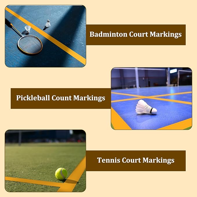 328FT Pickleball Court Marking Kit Orange Temporary Pickleball Court Lines Tape for Badminton, Tennis, Basketball, Pickleball Court Marking