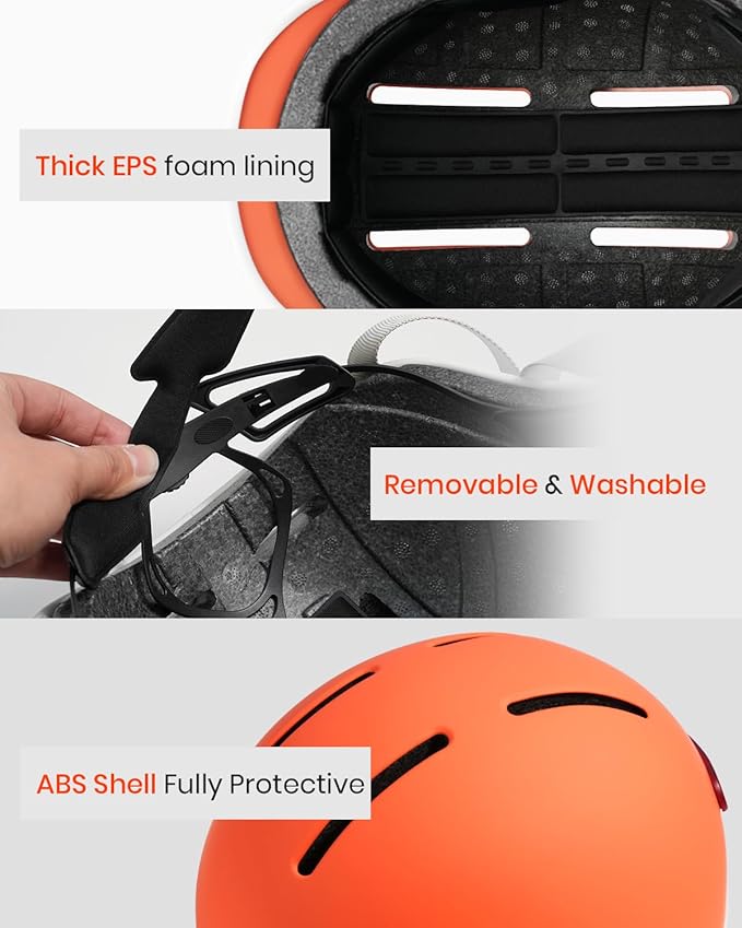 Bike Helmet for Adult: Bicyle Helmet with EPS Foam Interior for Men & Women, Adjustable Cycling Helmet with LED Light Safety Certified for Commuting