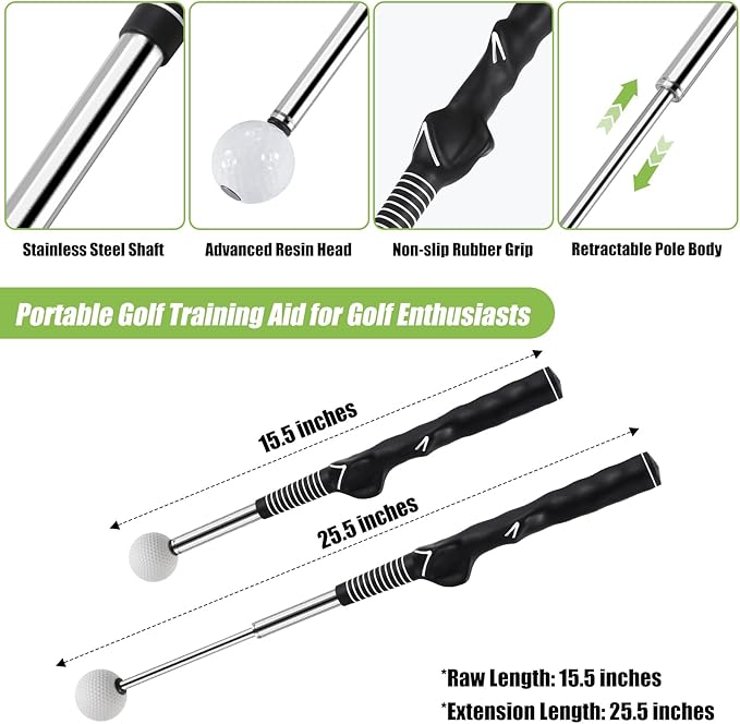 Retractable Golf Swing Trainer, Golf Grip Trainer and Golf Training Aid for Chipping Hitting