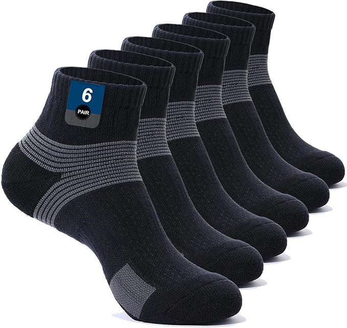 6-Pair Cushion Sports Socks Men Women Tennis Sock Ankle-support for Basketball Baseball Running Hiking Padel..