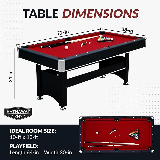Hathaway Spartan 6 Ft Pool Table, with Ping Pong Multi Game Combo Tables for Family Recreation Game Rooms - Includes Billiard Balls, Cues, Paddles, Brush & More