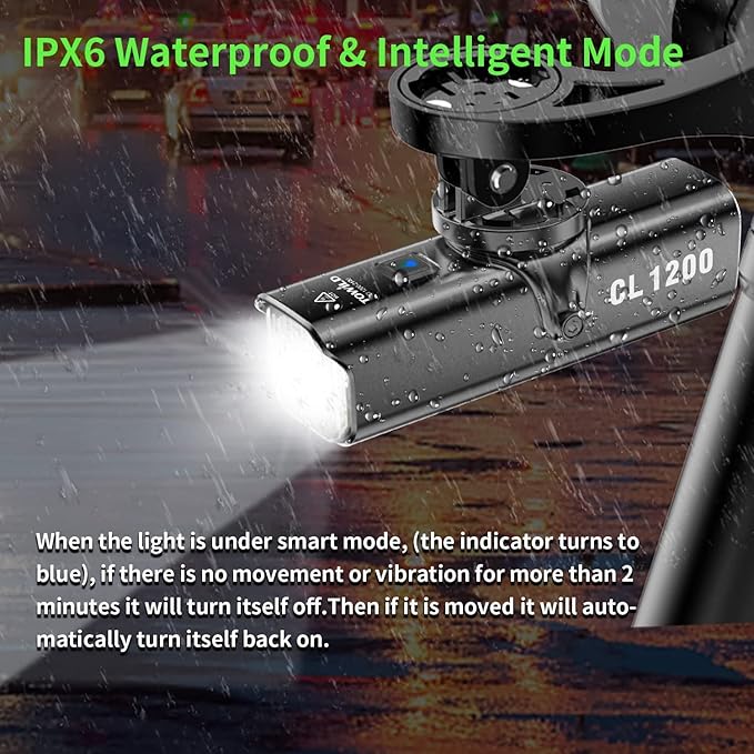 TOWILD CL1200 Bike Lights for Night Riding,Compatible with Garmin/GoPro Mount,1200 Lumen Bright Bike Headlight,Rechargeable Battery,Waterproof Bike Front Light for Commuter Cyclists