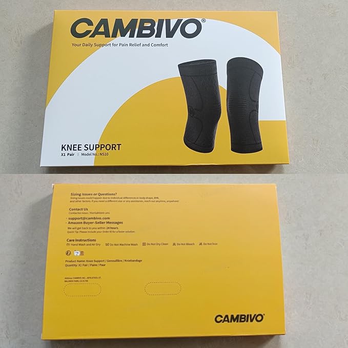 CAMBIVO 2 Pack Knee Braces for Knee Pain, Knee Compression Sleeve for Men and Women, Knee Support for Meniscus Tear, Running, Weightlifting, Workout, ACL, Arthritis, Joint Pain Relief (Black, XX-Large)