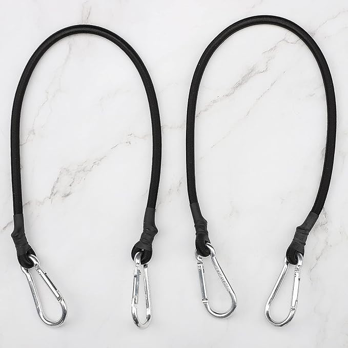 ZHOUBIN 24 Inch Black Bungee Cords with Carabiner Hooks, 2Pcs