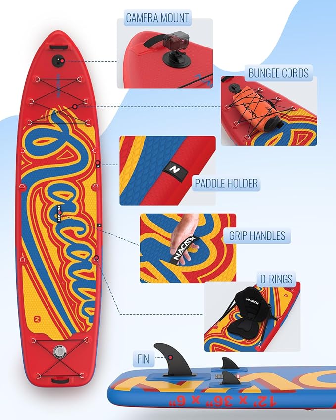 Inflatable Stand Up Paddle Board 12' with Kayak Seat & Dual Paddles – Premium SUP Board for Adults & Families Includes Kayak Conversion Kit, Pump, Leash & Accessories – Stable Wide Deck for Beginners