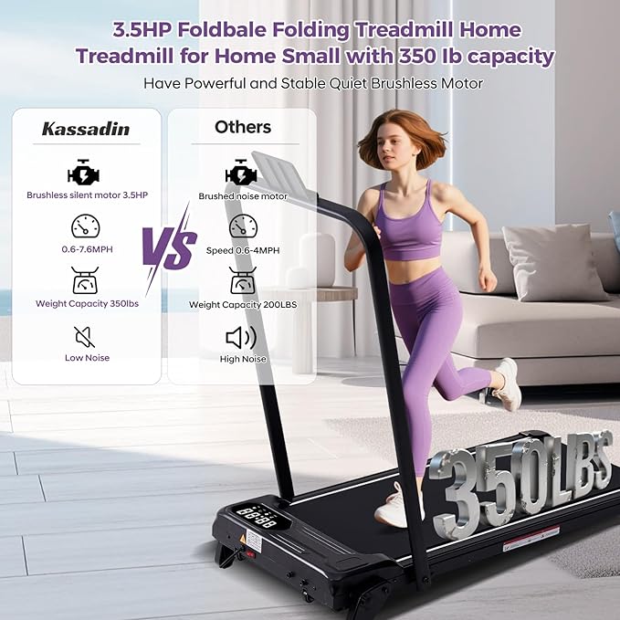 Portable Foldable Walking Pad with Handle Bar and Adjustable Incline, Under Desk Walking Pads Treadmill with Incline and Handles, 3.5HP Folding Electric Treadmills for Home Small, 0.6-7.6MPH, 350LBS
