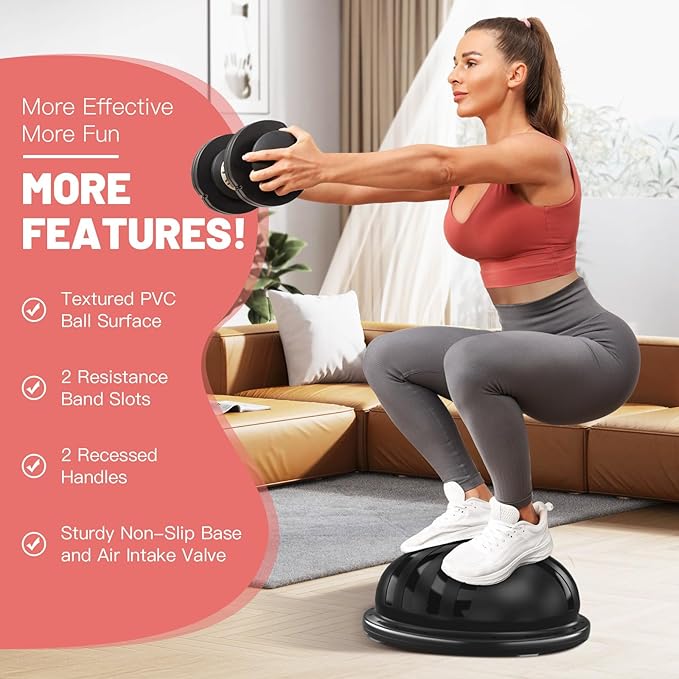 BODYRHYTHM 2 IN 1 Balance Ball & Plank Board Trainer with Free iOS/Android App & 4 Free Games for Full Body Workout - Half Exercise Yoga Ball Trainer with 2 Bands & Pump for Strength Training
