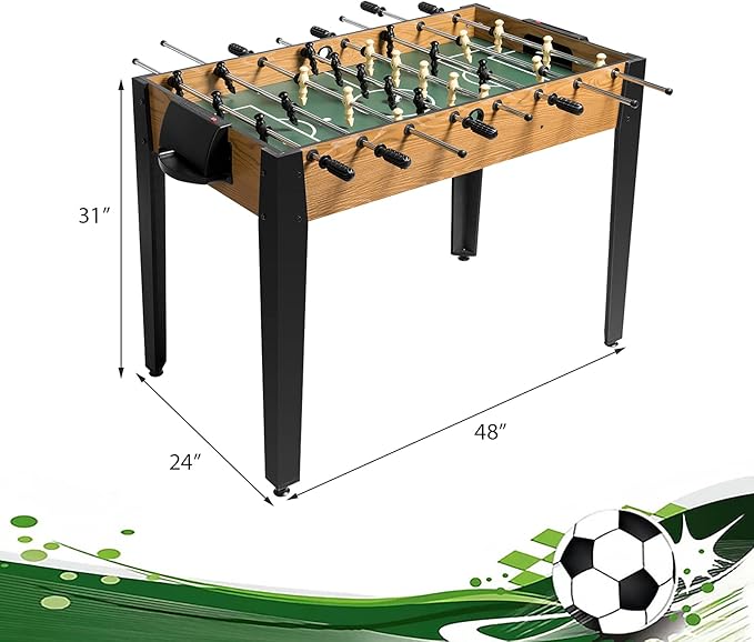 RELAX4LIFE 48'' Foosball Table, Wooden Soccer Game Table with 2 Footballs, Score Devices, Recreational Foosball Games for Kids & Adults, Arcade Table for Pub, Bars, Parties Family Night Game
