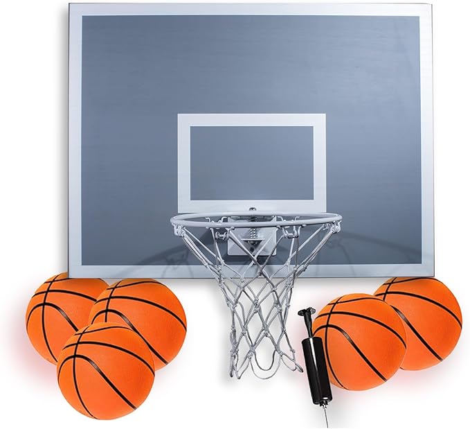 CALIKIWIPROS Mini Basketball Hoop Set Pro League Decorative Solid Wood Wall Mount, Includes 9’ Hoop & 5 mini Basketballs, Classic Look with Colors Matching Some pro Teams.