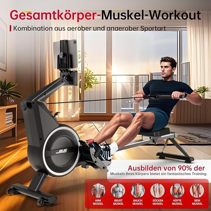 Air Magnetic Rowing Machines for Home BW5 Commercial Rower Machine Max Load 350LB 10-Level Resistance Easy Assembly Bluetooth LED Monitor Adjustable Tablet Stand Fit for Whole Family