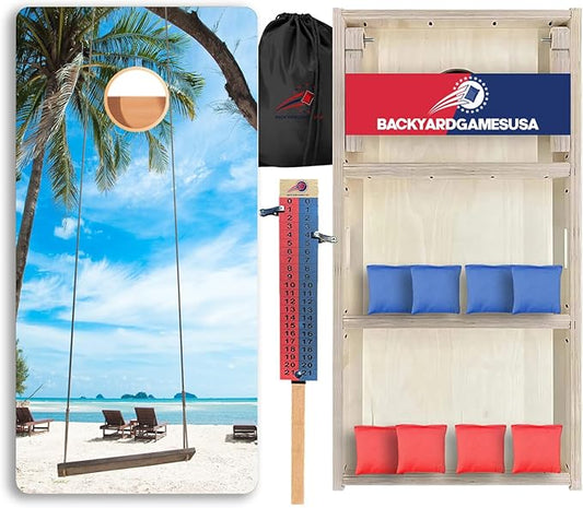 CornholeGamesUSA Pro Cornhole Boards Set | Made in USA | 3/4 Baltic Birch | No Bounce | Triple Thick Legs | Two Brace & Handles, Tournament 2x4 Regulation Set with Score Tower & Cornhole Bags