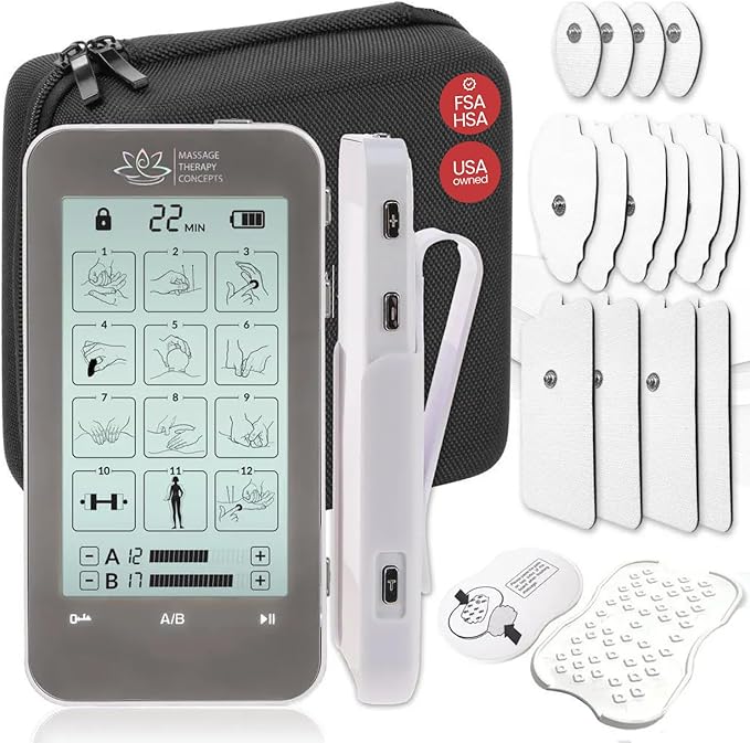 Deluxe TENS Unit Muscle Stimulator & Accessories - Non-Invasive EMS Machine for Neck & Back Pain Relief, Sciatica - Electrotherapy with 12 Modes & 20 Intensity Levels
