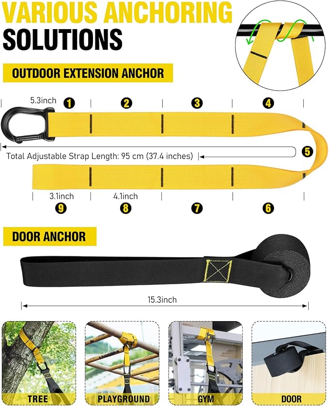Home Resistance Training Kit, Bodyweight Resistance Straps for Full-Body Workout, 2 Adjustable Workout Straps with Handles, Door Anchor, Supports Up to 500Lbs, All-in-ONE Home Gym Equipment