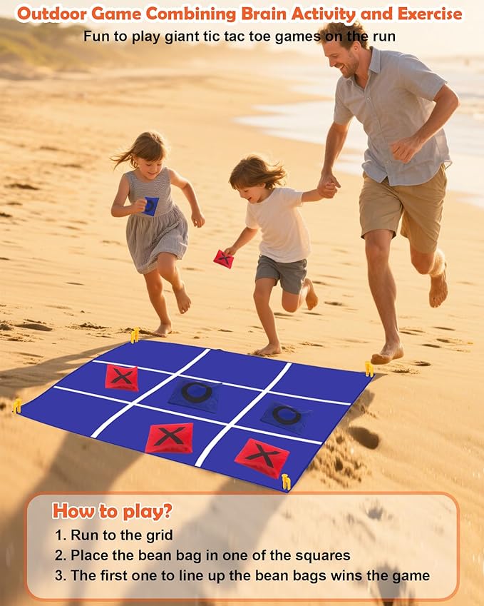 Carnival Games Set, Giant Tic Tac Toe Games, 4ft x 4ft Double-Sided, 26" Dart Board with Sticky Balls, Soft Plastic Cones Ring Toss Game Set for Kids Adults Family Outdoor Lawn Yard Birthday Party