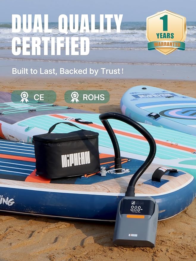 Niphean Paddle Board Pump with (Build-in Battery), 50 PSI Air Inflator for Car Tires, Paddle Board, Mattress, Portable Tire Inflator with Storage Bag, Auto-Off Air Pump for Inflatables&Deflation