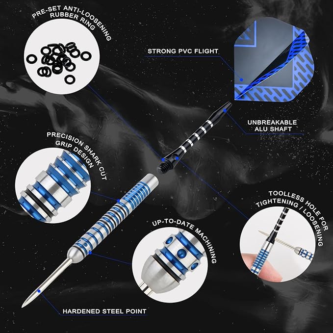 Formula Sports 90% Tungsten Steel Tip Darts Set - Professional Darts Metal Tip Set Available in 21g/22g/23g/24g, with Aluminum Shafts, Tungsten Barrels, Extra Flights, Sharpener, Carrying Case