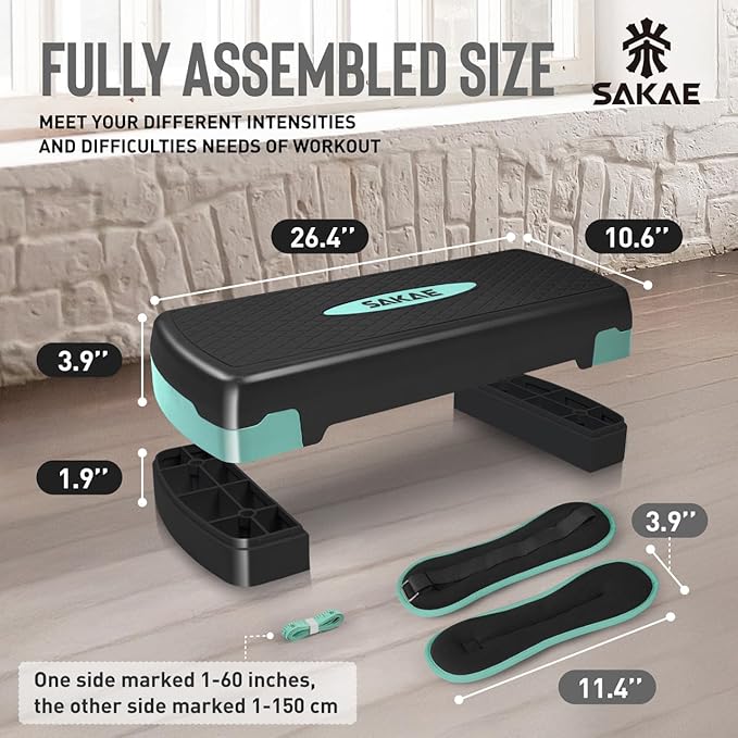 Adjustable Height Aerobic Stepper Set, Multiple Bundle Options with Dumbbells, Kettlebell, Waist Trimmer, Ankle Weights or Weighted Vest, Workout Exercise Step Platform w/Level Risers, 4 Colors