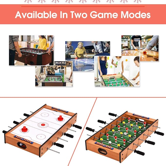 Giantex Multi Game Table - 2 in 1 Combo Mini Table Top w/ Soccer, Slide Hockey, Wood Foosball w/ Footballs - Perfect for Game Rooms, Arcades, Bars, Parties, Family Night