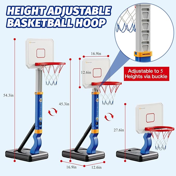 Toddler/Kids Basketball Hoop，Adjustable Height Poolside Mini Basketball Hoop, Swimming Pool Basketball Toys ，Indoor Outdoor Play Portable Basketball Games, Perfect Sports Gift for Boys Girls Age 3-12