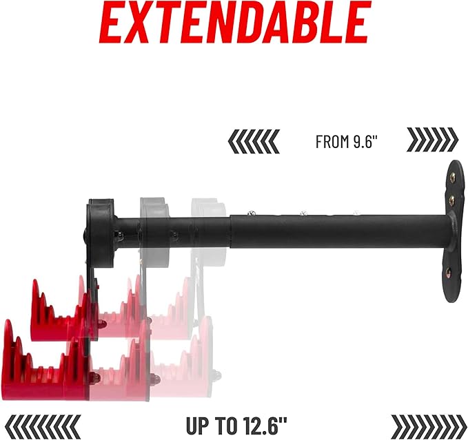 Pro-Bike Tool Bike Wall Mount - Adjustable Hanging Arms Horizontal Bike Rack - for Almost Every Bike - Bike Wall Hanger with Durable Metal Construction - Black/Red - Set of 2