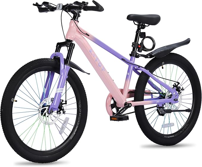 20/24 Inch Mountain Bike for Kids, Girls Boys Bikes Ages 8-12, Single Speed Mountain Bicycle with Suspension Fork, 20/24 Inch Bike Boys Girls Bicycles with Front and Rear Disc Brakes