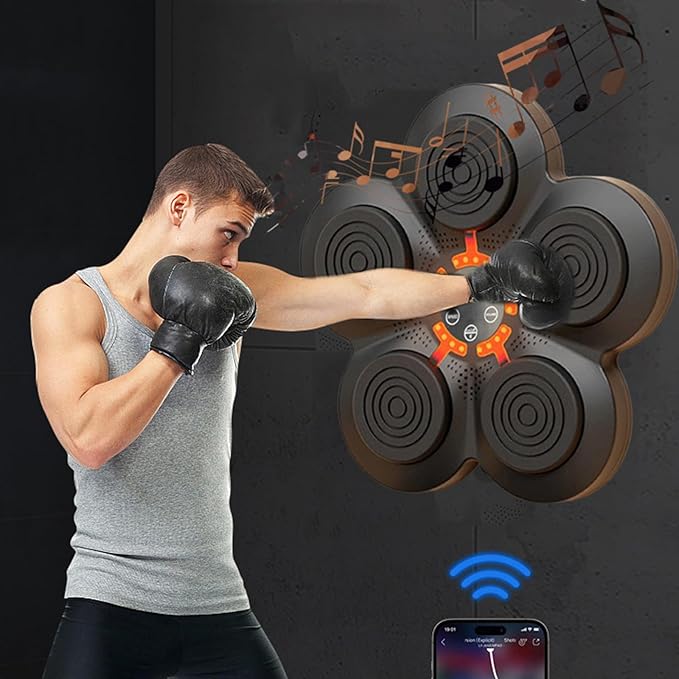 Music Boxing Training Machine, Smart Music Wall Mounted Punching Sports Equipment with Professional Boxing Gloves, 9 Gear Speed Mode, Hand/Eye/Speed Reaction for Stress Relief