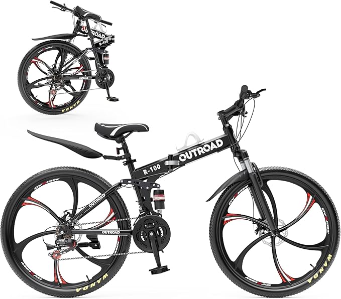 26 ich Folding Mountain Bike, 21 Speed High Carbon Steel Mountain Bike for Adults with 26 Inches Durable Tires, Front Suspension Folding Bicycle for Women and Man