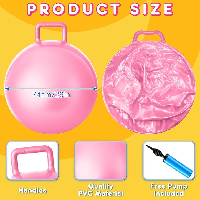 Lewtemi 6 Pcs Hopper Ball Carnival Outdoor Games 29 Inch Jumping Hopping Inflatable Ball Bouncing Ball with Handle and Air Pump for Adults Sport Exercise (Light Colors)