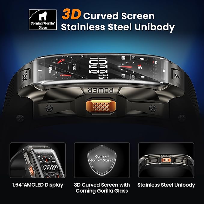KOSPET Tank X2 Ultra GPS Smart Watch, 3D Curved Glass, Stainless Steel Unibody, 6 Satellite Positioning, Compass, 50M Waterproof, Answer/Make Call, 1.64" AMOLED Screen