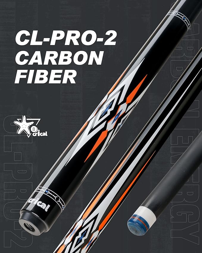 CRICAL Carbon Fiber Pool Cue Stick 58" Billiard Cue Sticks Professional Low Deflection Pool Sticks with 3/8 * 8 Pin Joint and 12.5mm Tip