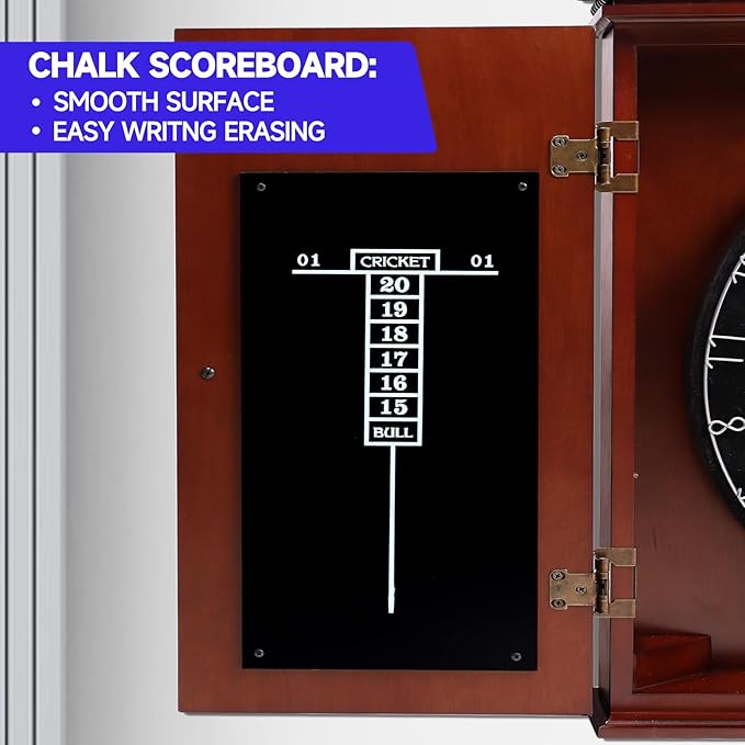 GSE Games & Sports Expert Professional Solid Wood Classic Dartboard Cabinet with Sisal/Bristle Dartboard, Scoreboard, and 6 Steel Tip Darts, Easy Assembly Complete with All Accessories (Premium Brown)