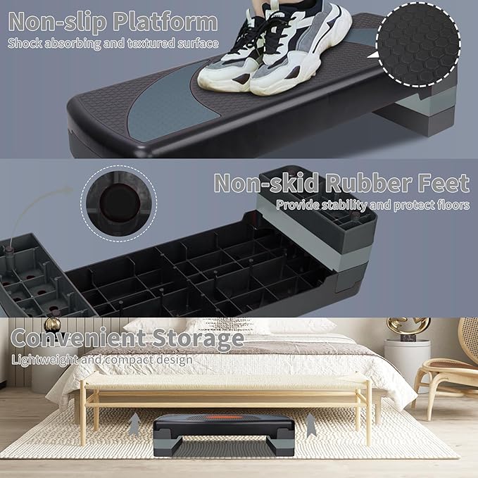Exercise Workout Aerobic Step Platform Trainer, 31" Aerobic Stepper with 4"-6"-8" Adjustable Height Risers