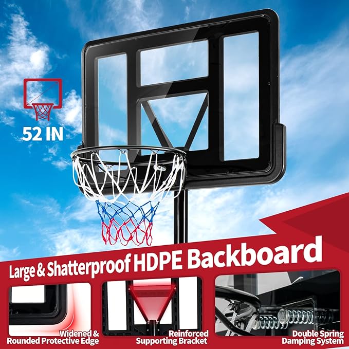 Giantex Portable Basketball Hoop Outdoor, 4.25-10ft Height Adjustable Basketball Goal System w/ 43.5" Shatterproof Backboard, Fillable Base, Indoor Basketball Hoop for Kids/Adults/Backyard/Driveway