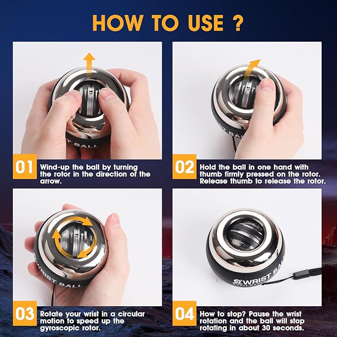 Wrist Trainer Ball Auto-Start Gyroscopic Forearm Exerciser Gyro Ball for Strengthen Arms, Fingers, Bones and Muscles