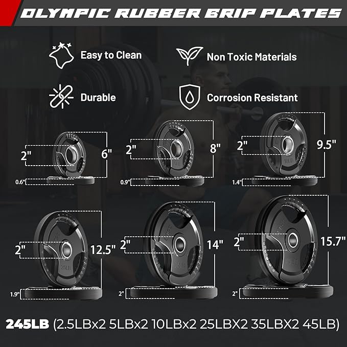 RitFit Barbell Weight Set - 4/6FT Olympic Barbell with Weight Plates (55-275LB Total) - Weightlifting Equipment for Squats, Curls, Deadlifts, Presses, Hip Thrusts