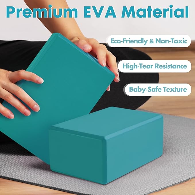 High-Density EVA Yoga Block – Hard & Thick (250g) Block for Yoga, Pilates, Dance Workout – Non-Slip Exercise Brick for Beginners, 9x6x4 Inches