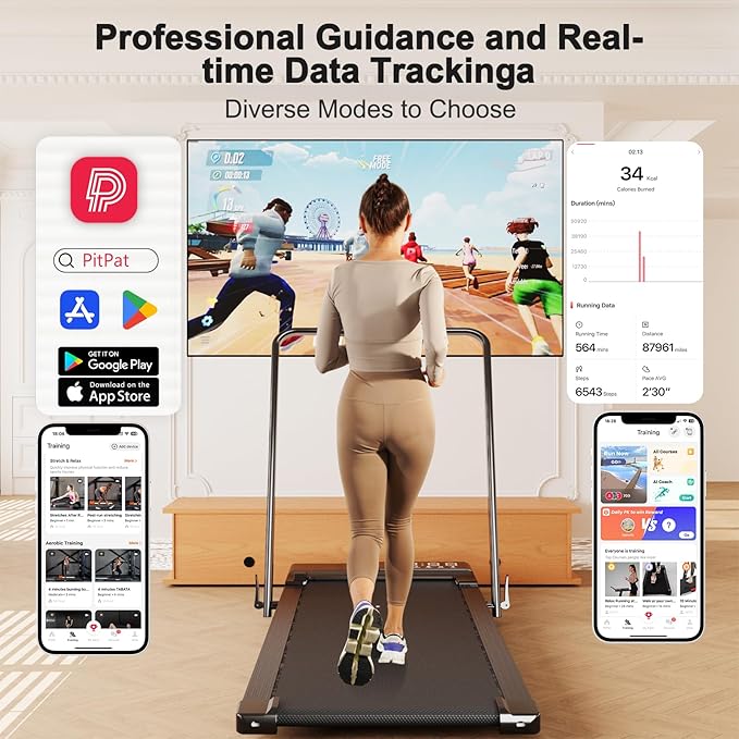 Walking Pad Treadmill with Handle Bar 3-in-1 Foldable Treadmills for Small Space 300 LBS Capacity, 3.0HP Portable Under Desk Treadmill for Home Office with LED Display Remote APP Control