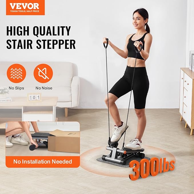 VEVOR Stair Stepper, Mini Stepper for Exercise at Home, Hydraulic Fitness Stepper with Resistance Bands, Full Body Workout Cardio Equipment, Stair Climber with LCD Monitor, 330LBS Load Capacity
